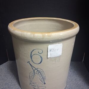 Vintage 6 Gallon Birch Leaf Stoneware Crock